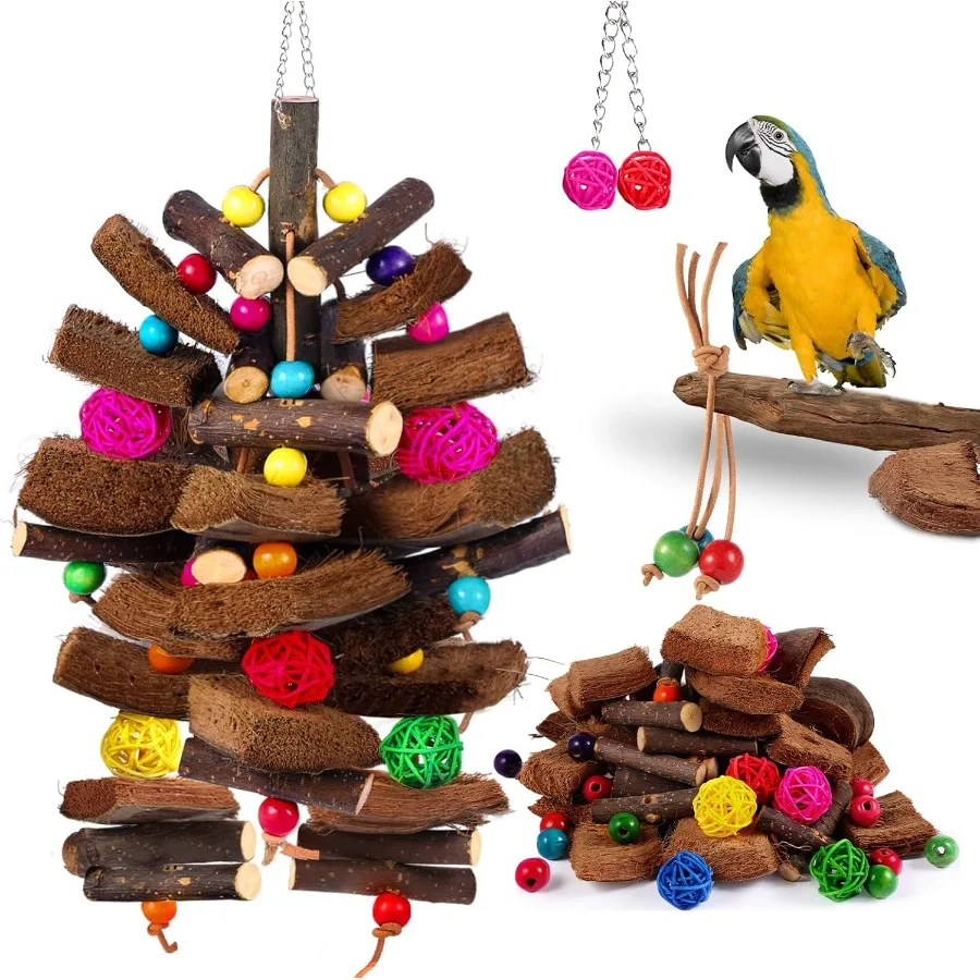 Juguete para pájaros para lorosCockatiels Periquitos Conures Araras Lovebirds Amazonas y otros pájaros pequeños, medianos y grandes masticables triturables