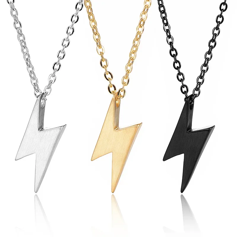 New Trendy Retro Lightning Pendant Necklace for Men Gold Black Color Necklaces Bolt Thunder Flash Charm Male Jewelry