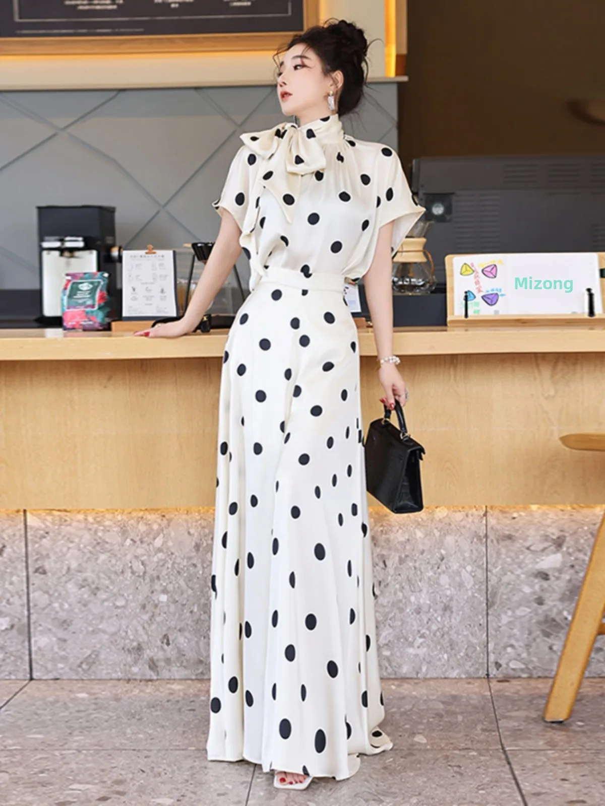 

Summer 2026 Polka Dot Set Women's High End Elegant Lady Luxury Fragrance Two Piece Set Pants Skirt Polyester Fiber Zipper