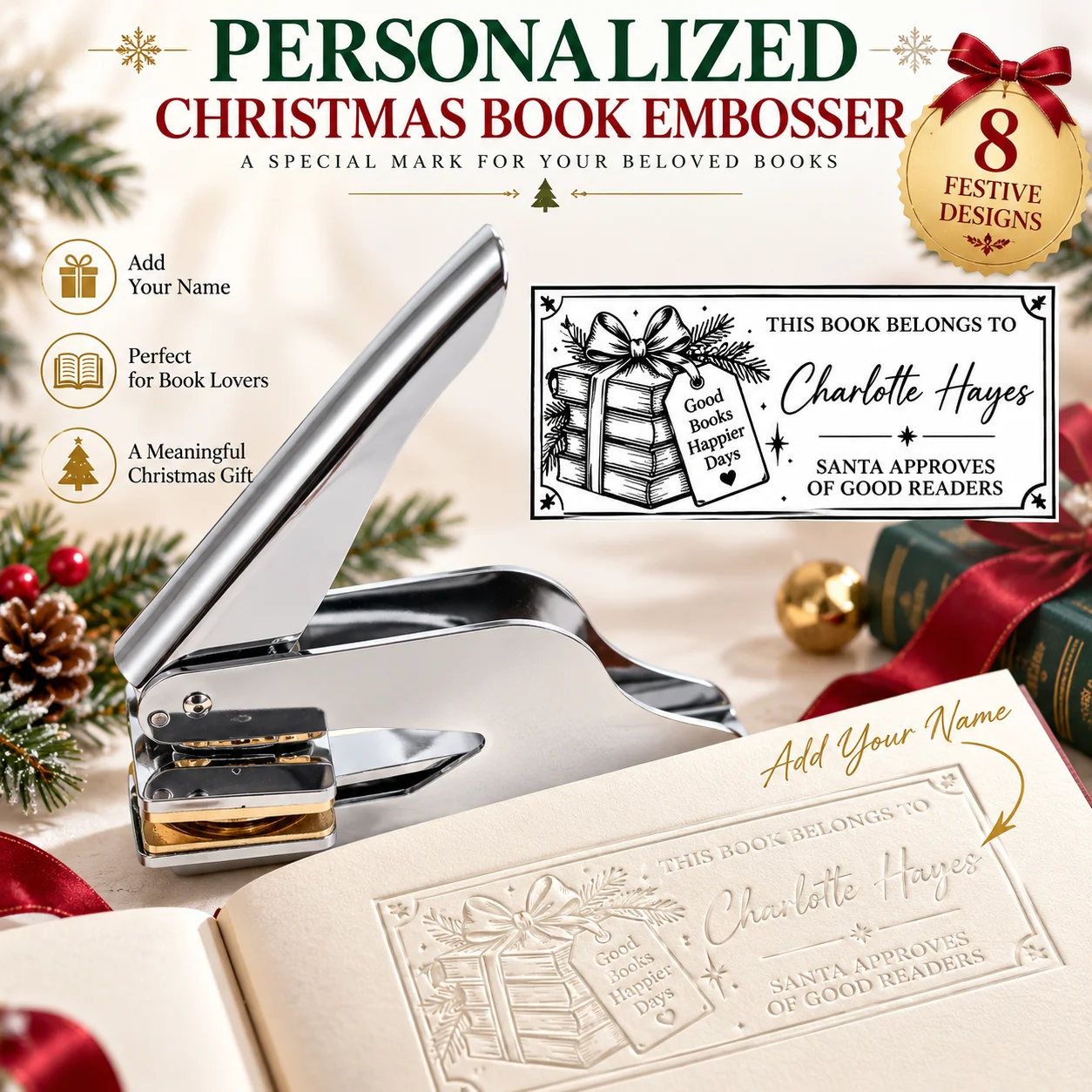 Christmas Rectangle Embosser Stamp Customized Private Logo Customization Library Book Invitation Wedding Embossing Stamp Seals