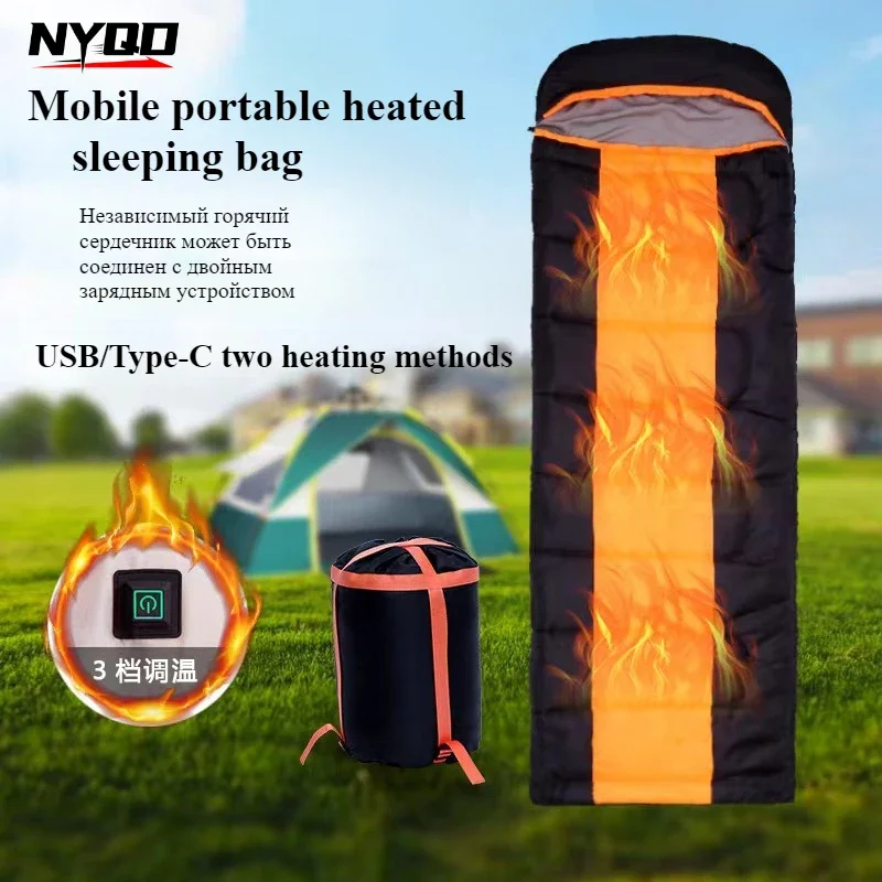 Outdoor USB Heating Mat Type-C 5V Dual Interfac Electric Heated Sleeping Bag 3-Level Temperature Portable Camping Equipment