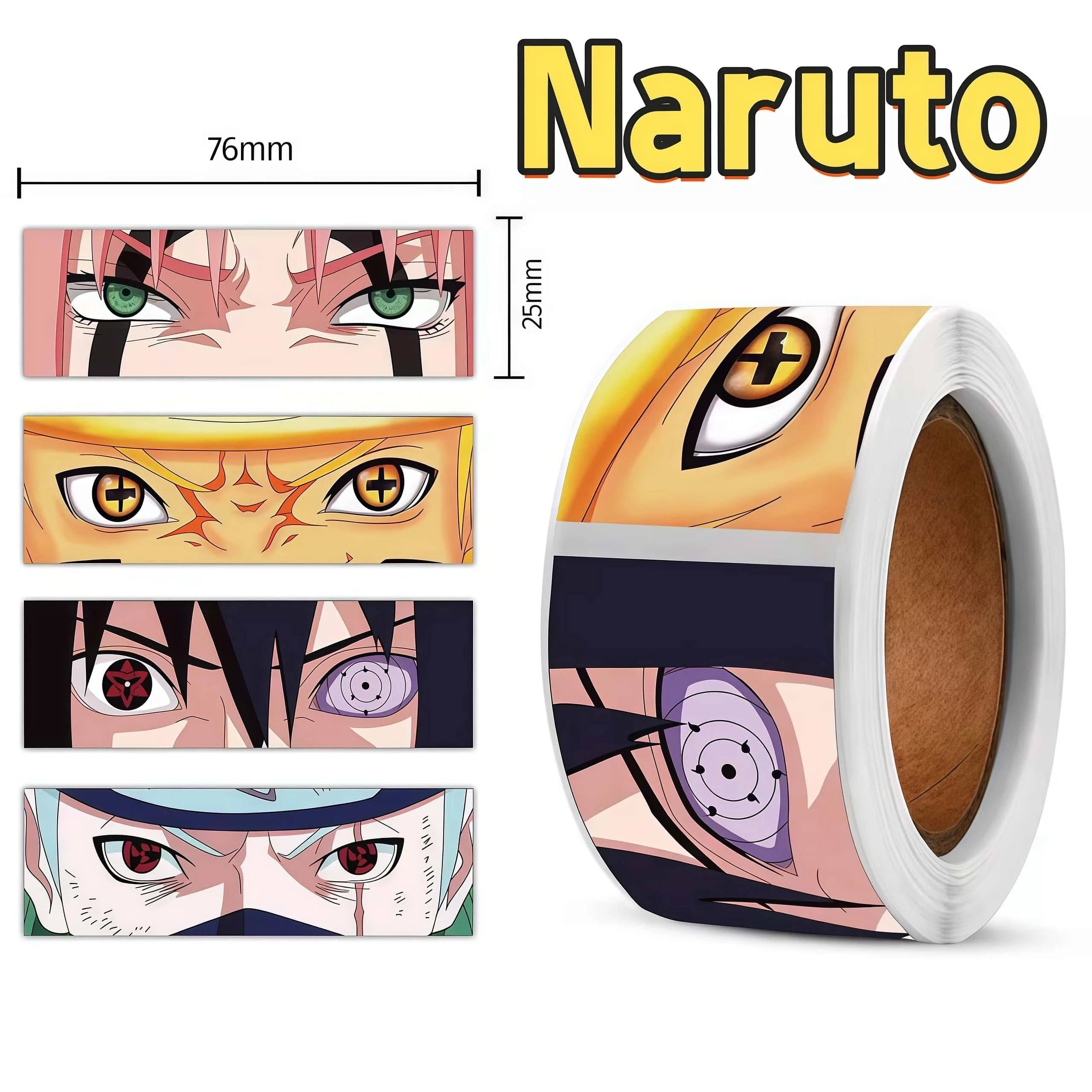 120Pcs Naruto Character Eye Sticker Roll, Cool Anime Dōjutsu Close-Up Decals for Laptop, Skateboard & DIY Decor