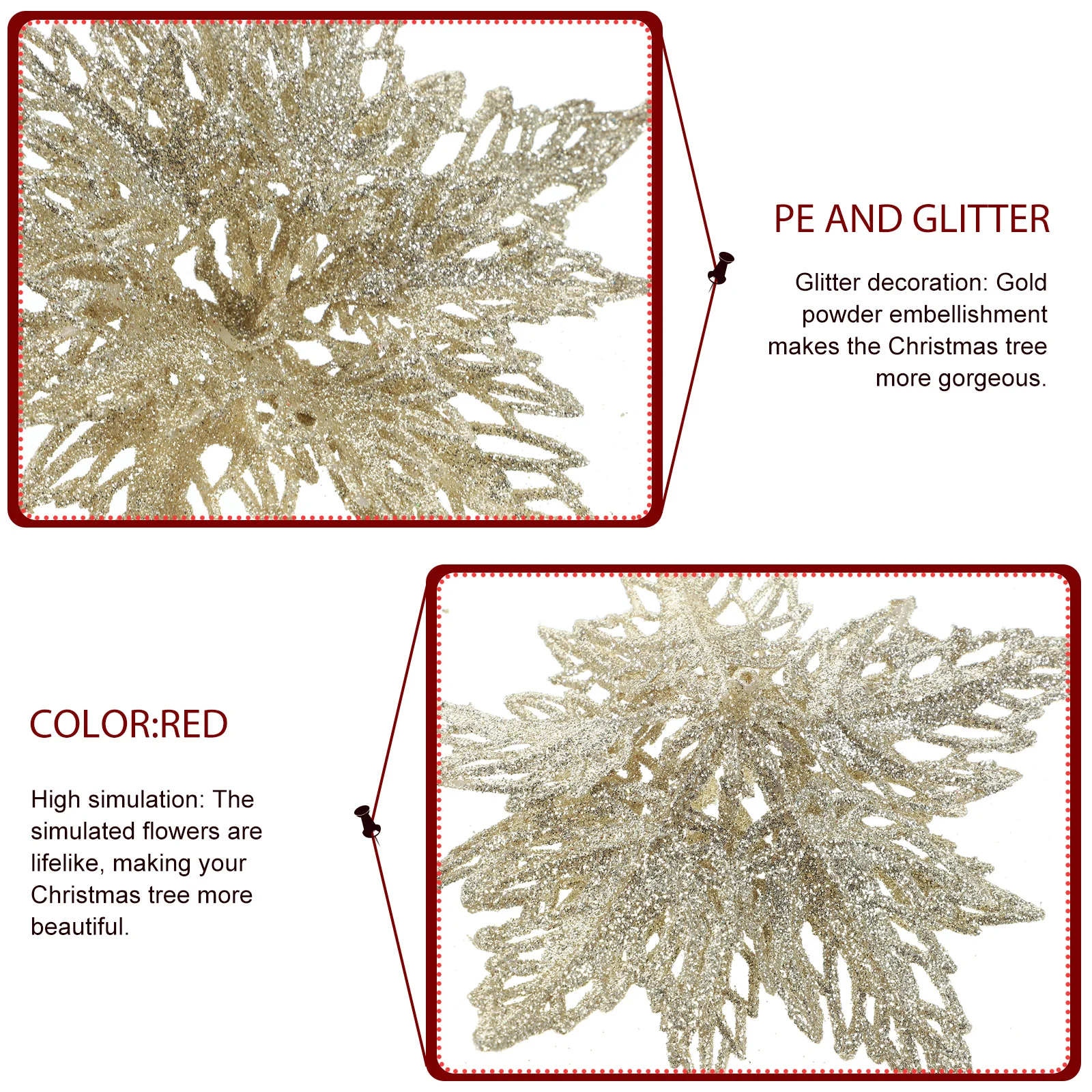 

10pcs Christmas Flower Decoration Glitter Poinsettia Flowers For Christmas Tree Wreaths Garlands Diy Decorations Artificial Xmas