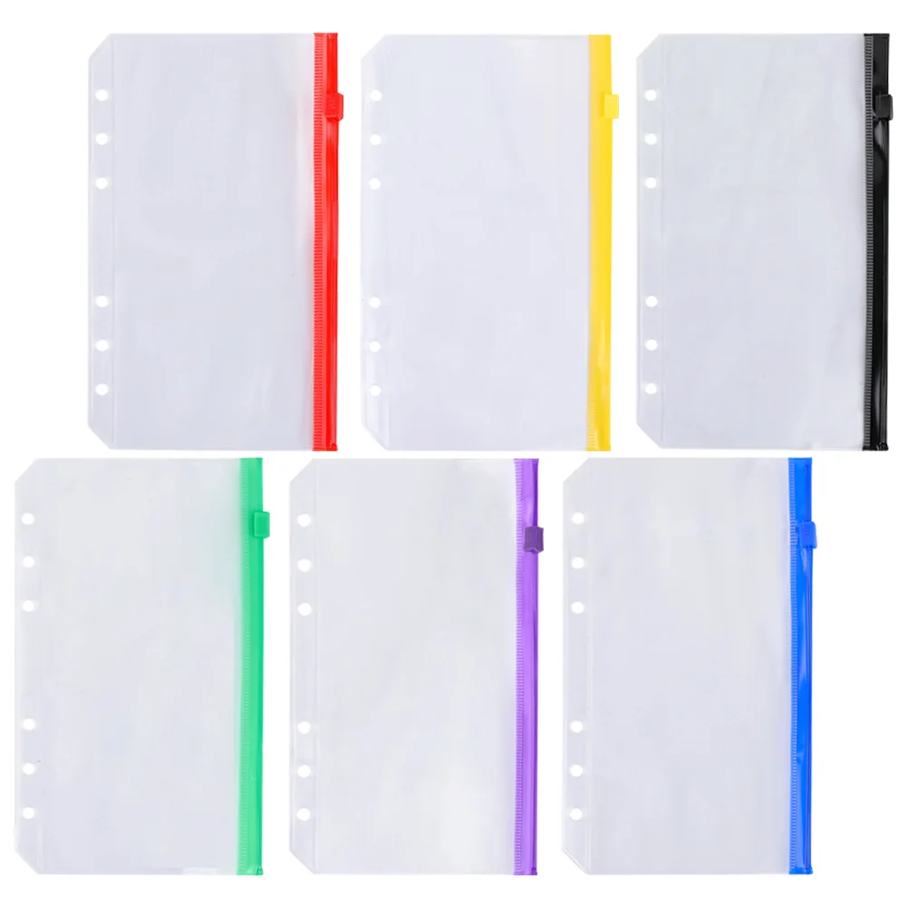 Loose-leaf Book File Folder Bags Multi-functional Pouches Storage 6-Holes Clear Practical Coloured Zip