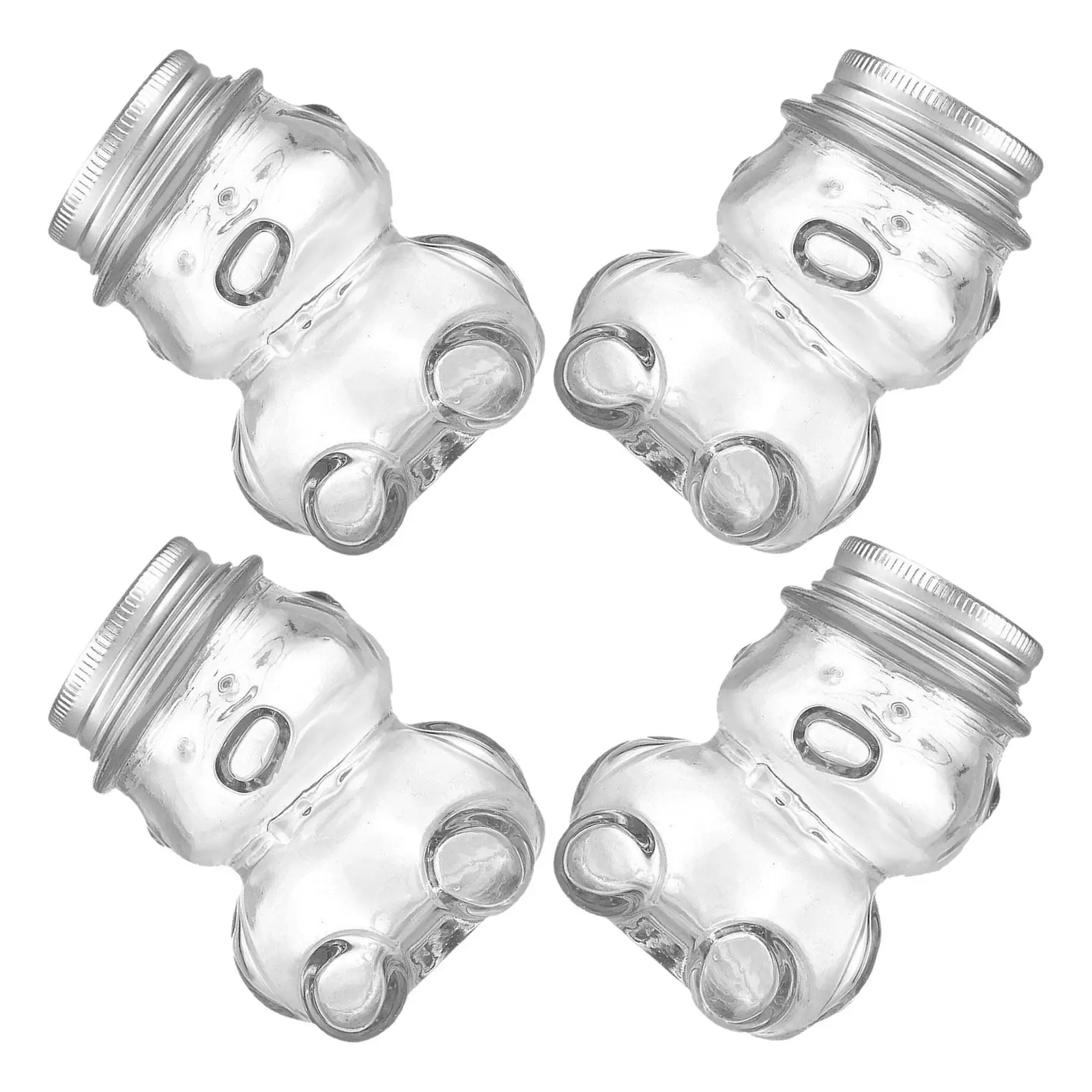 4Pcs Bear Shaped Glass Honey Jar 160Ml Clear Honey Dispenser Bottle with Tight Seal Lid Decorative Reusable Storage for Birthday