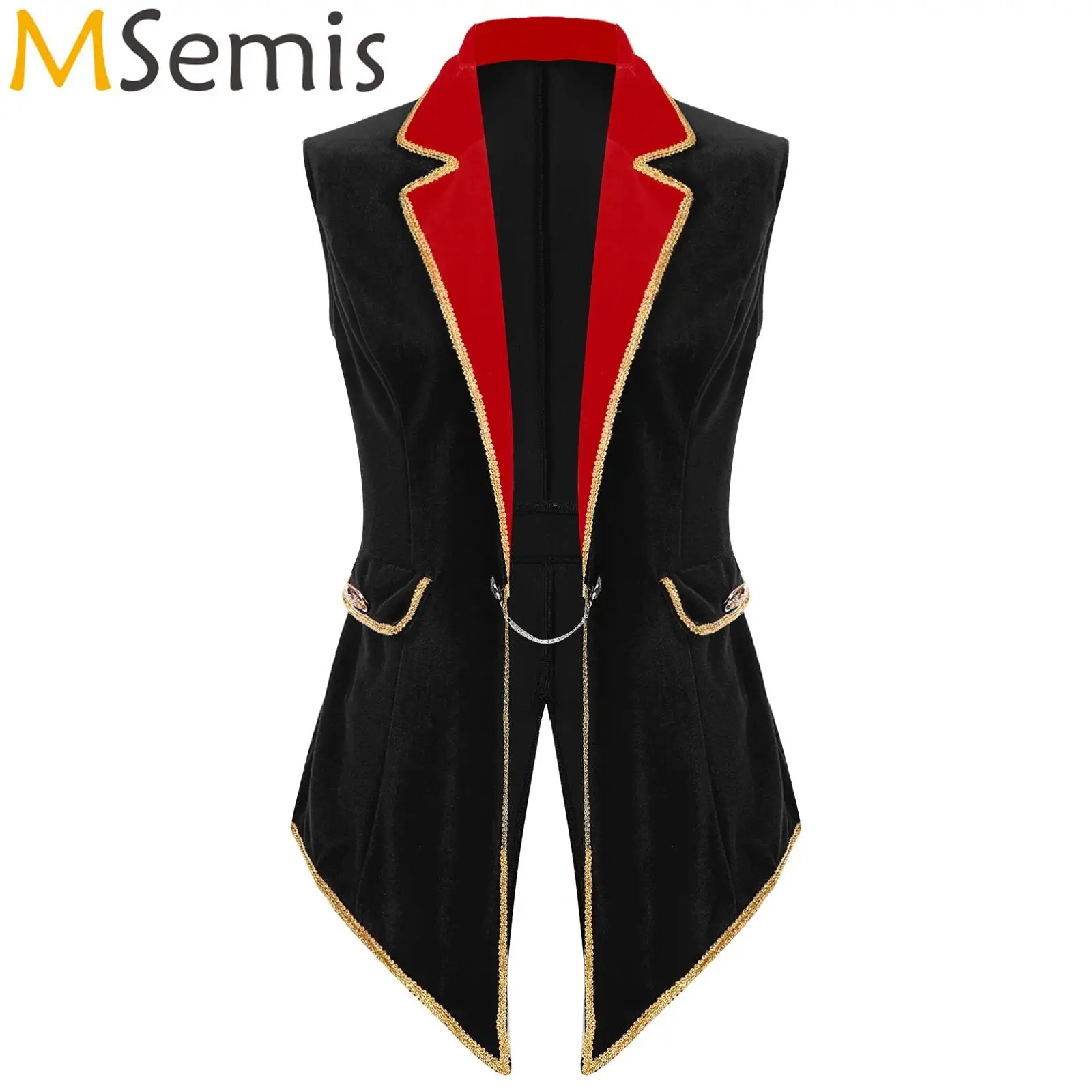 Womens Medieval Retro Circus Ringmaster Tailcoat Vintage Outerwear Halloween Cosplay Costume Lapel Sleeveless Velvet Tail Jacket