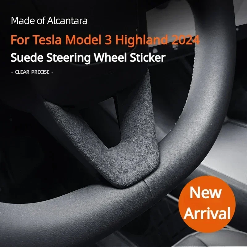 Steering Wheel Panel Patch Stickers for Tesla Model 3 Highland 2024 Alcantara Suede Trim Stickers for New Model3+ Accessories