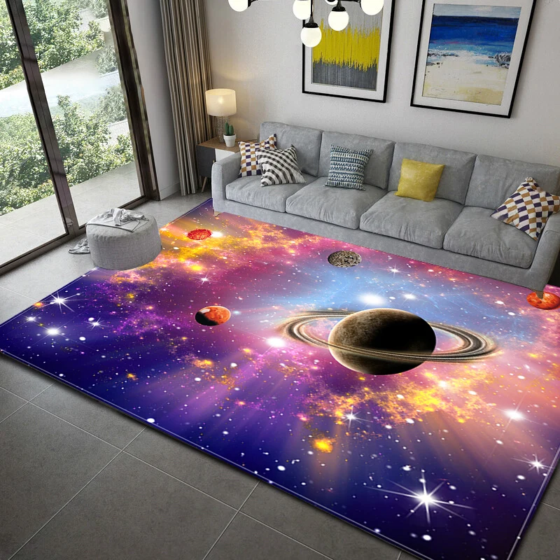 3D Galaxy Space Print Carpet Living Room Home Decor Bedroom Bedside Rug Kitchen Bathroom Anti-Slip Floor Mat Hallway Doormat