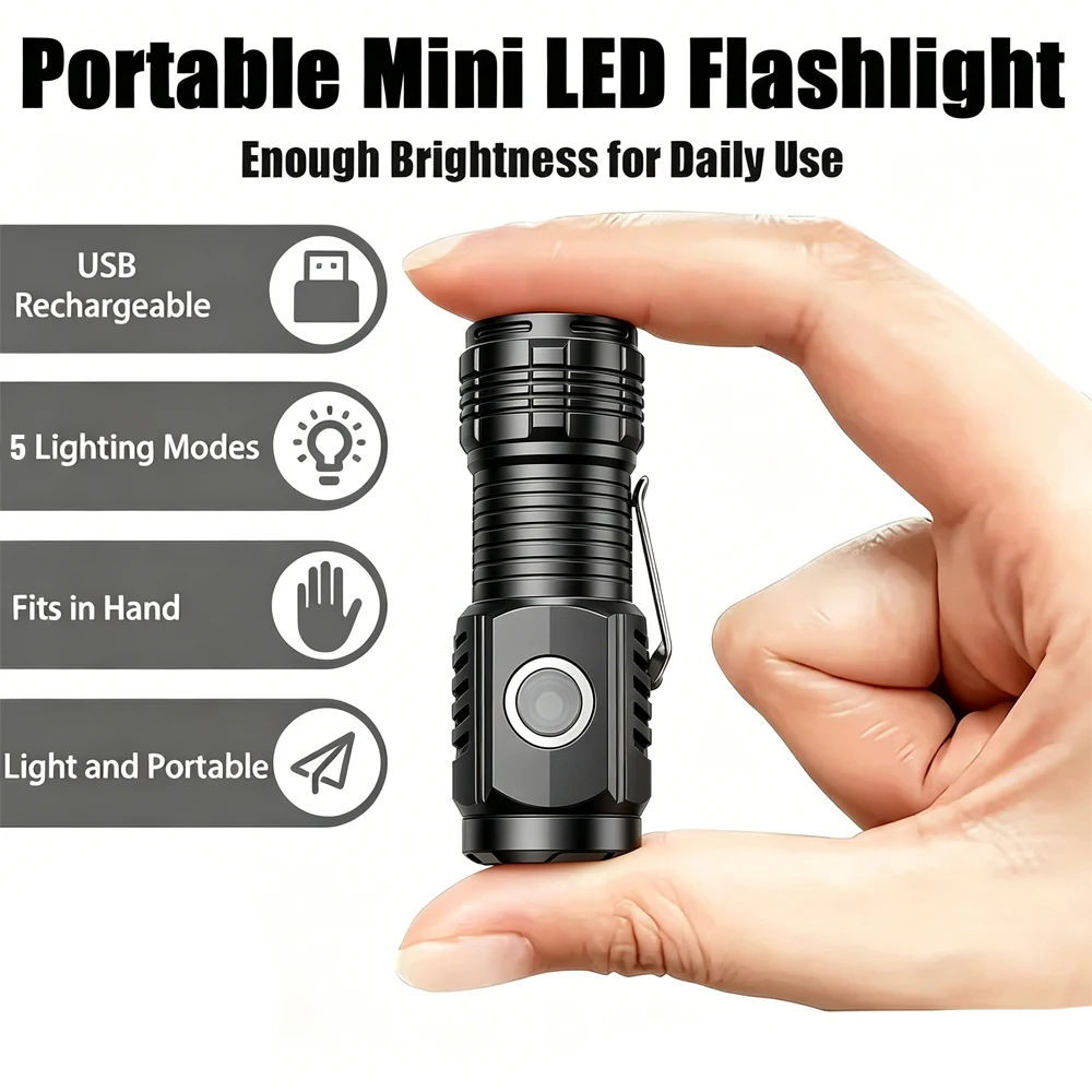Mini 3LED Flashlight With Pen Clip，Night Walking, Portable Brightness,Rechargeable Waterproof Emergency Spotlight Outdoor Torch