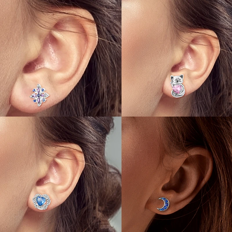 925 Sterling Silber Ohrstecker Kirsche Delfin Avocado Schmetterling Biene Blume Feder Bunter Schmuck Geschenk für Frauen Mädchen – Detail 2