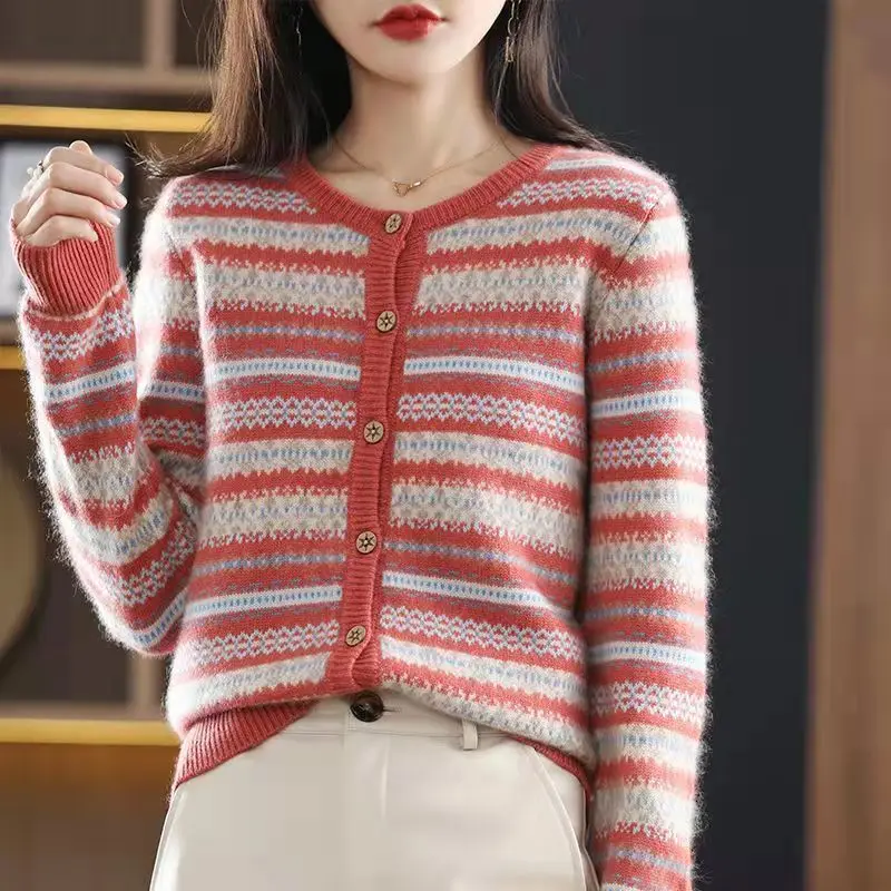 Fashion O-Neck Spliced Button Casual Cardigan Sweaters Women's Clothing 2023 Autumn Winter Loose Knitted All-match Tops