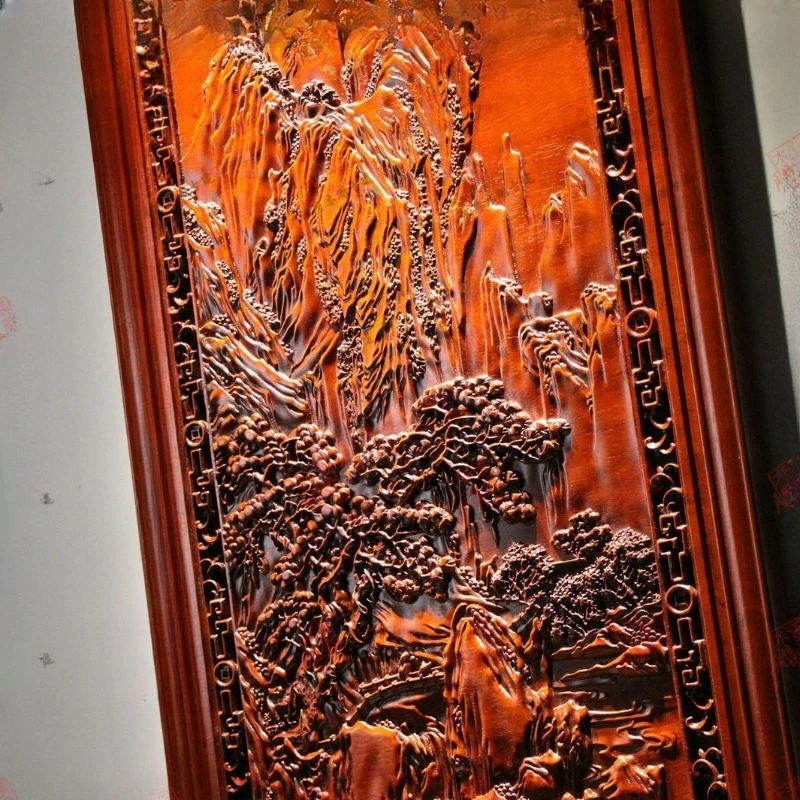 New Chinese style Zhongtang entrance wall decoration painting solid wood wall hanging D red pear color Dongyang wood carving