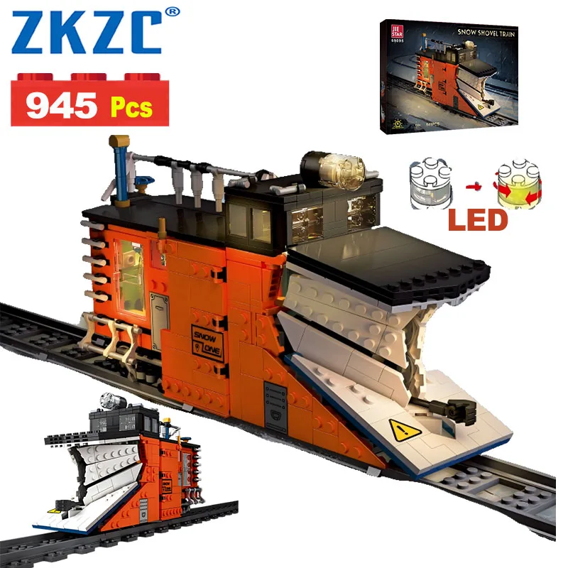 945PCS City Snow Plow Type Snow Removal Locomotive with Rails Building Blocks Toys for Children Technical Bricks Christmas Gifts
