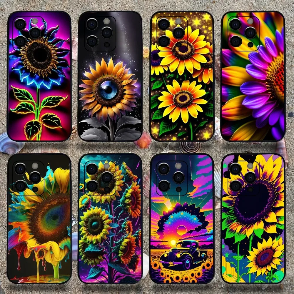 

Beautiful Sunflower Phone Case For Apple iPhone 15,14,13,12,11,Pro,X,XS,Max,XR,Plus,Mini Soft black shell