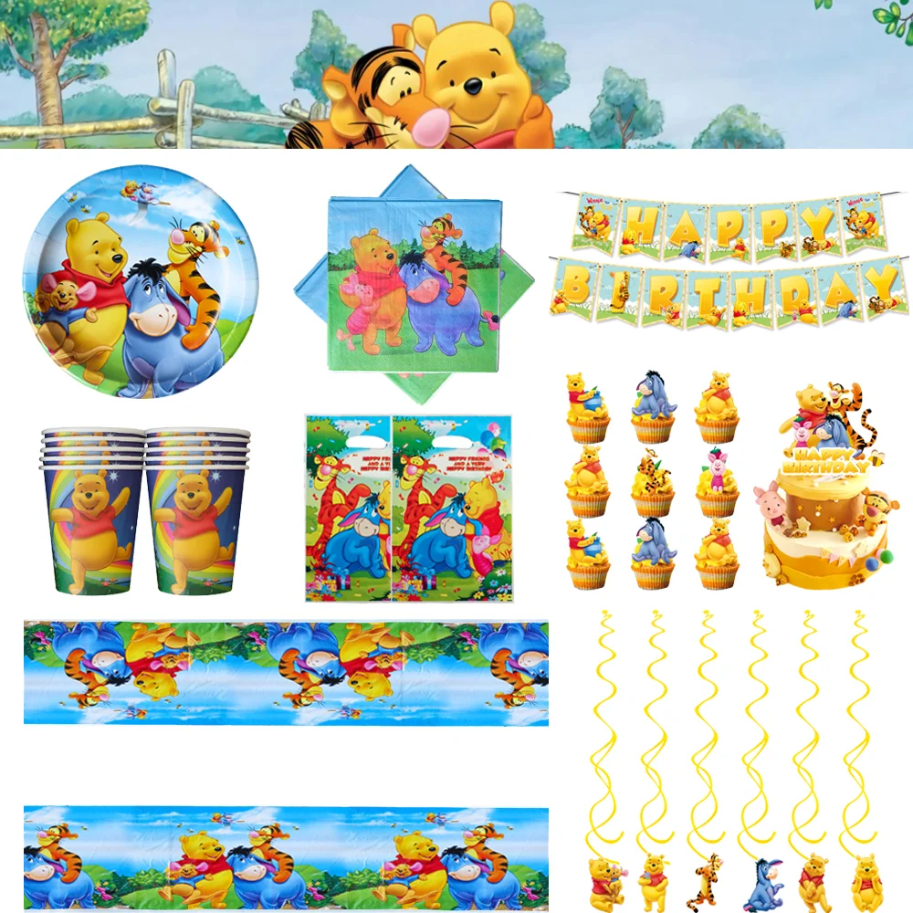 

Disney Winnie the Pooh Birthday Party Decoration Balloon Tableware Paper Cup Plate Napkin Party Supplies Toys For Girl Boy Gift