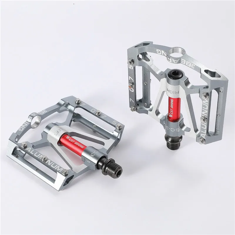 WEST BIKING Aluminiumlegierung Fahrradpedale 3 Lager DU-Buchsen Ultraleichte Breite Pedale für MTB BMX Rennrad Ersatzteile