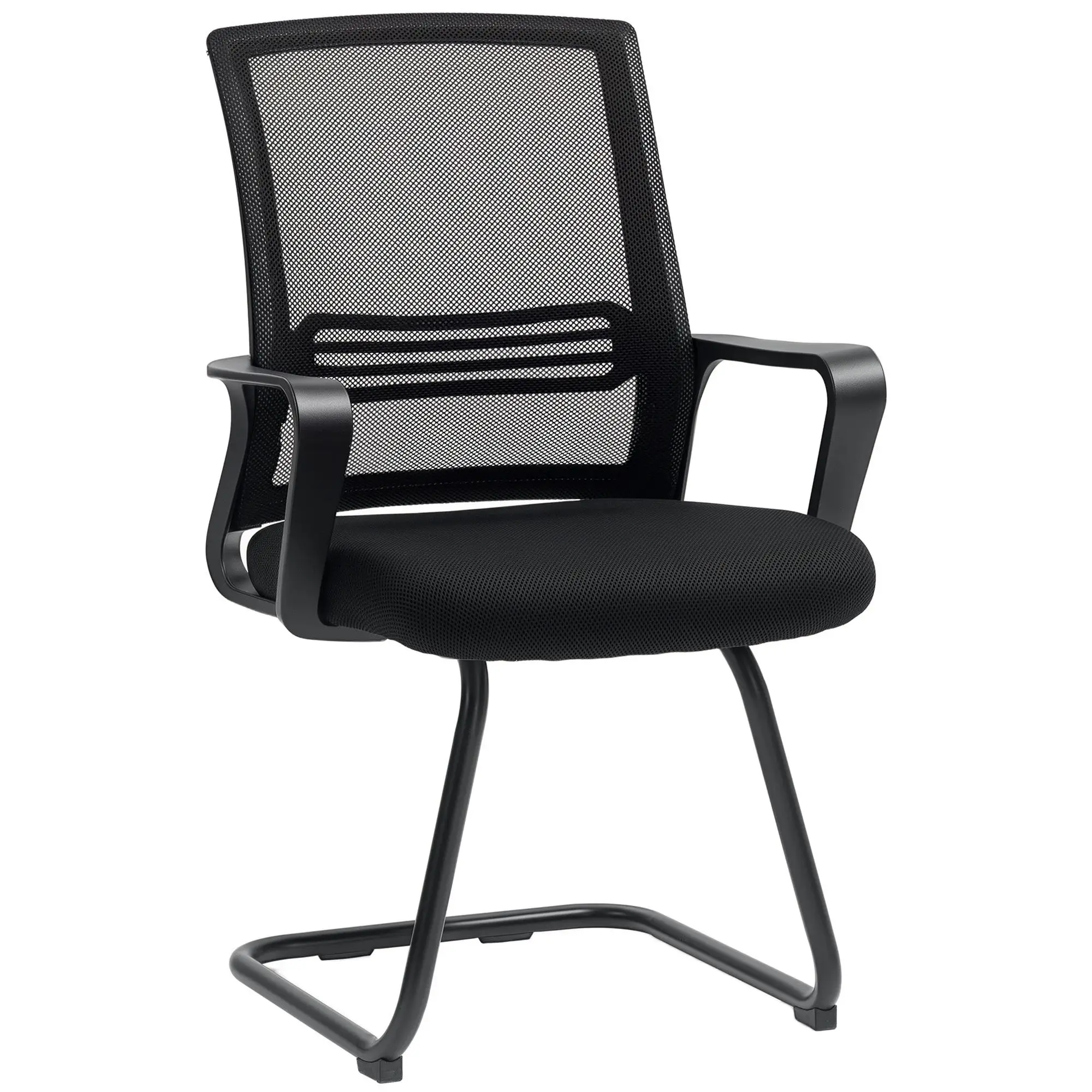 Chaise de conférence ergonomique, revêtement en mesh, rembourrage en mousse, pieds en métal, base antidérapante, noire, capacité de charge 120 kg