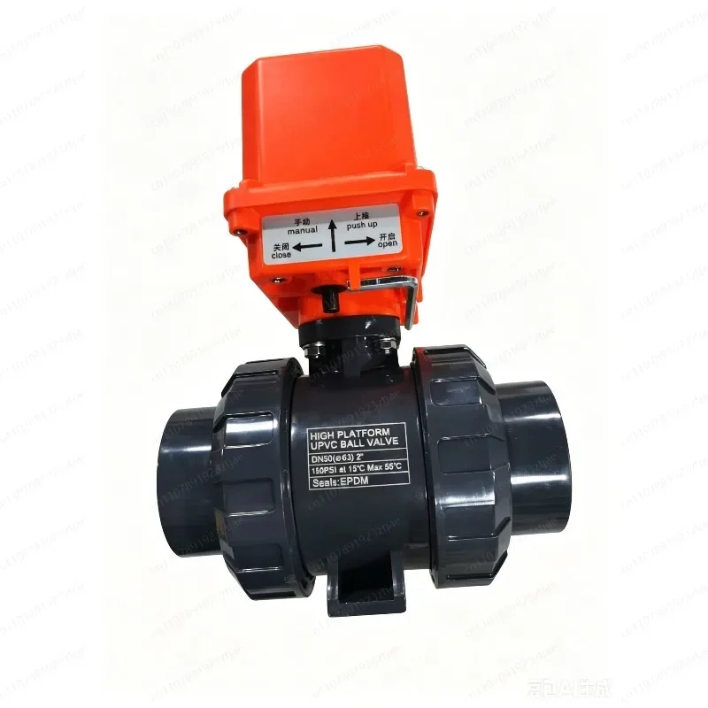 electric-upvc-ball-valve-double-union-quick-cut-off-pvc-o-type-valve-for-water-acid-alkali-corrosion-resistant