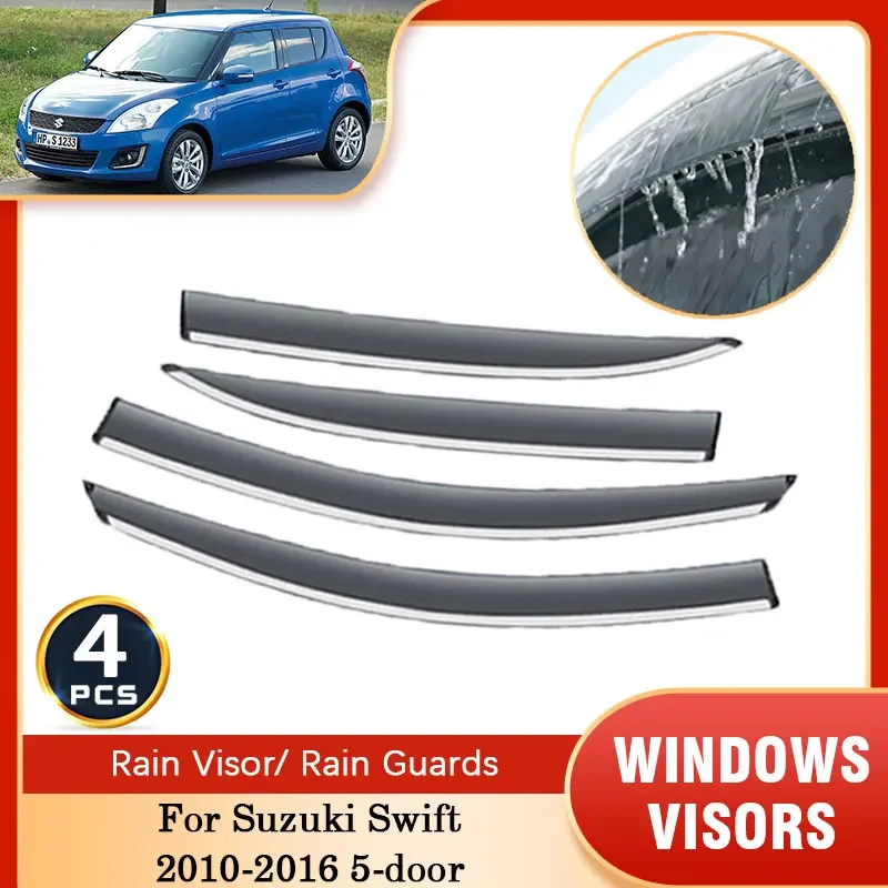 4x For Suzuki Swift MK2 2010~2016 5-door Sun Rain Window Visor Smoke Deflector Vent Awning Guard Trim Protector Car Accessories