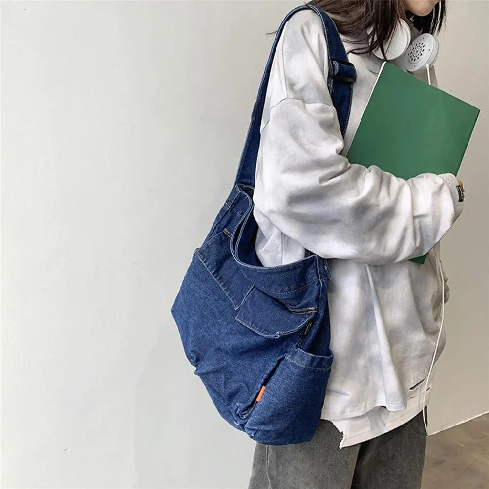 Japanese Harajuku Shoulder Bags Retro Denim Messenger Large Capacity Handbag Commuter Crossbody Bag for Womens