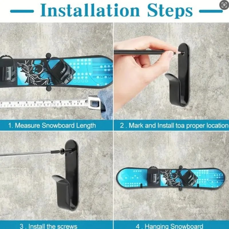 Wall Mounted Metal Storage Rack Indoor Horizontal Display Clip for Snowboard Surfboard Skateboard