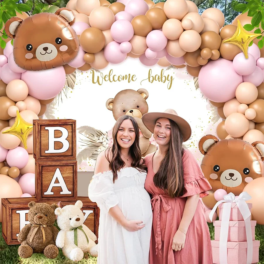 132pcs Brown Pink Nude Balloons Garland Arch Kit for Teddy Bear Baby Shower Birthday Party Decorations Supplies - view 5
