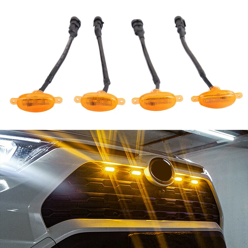 [ Plug & PLAY ] Car LED Front Grille Smoked Amber Light Daytime Running Lights Lamp for Unive