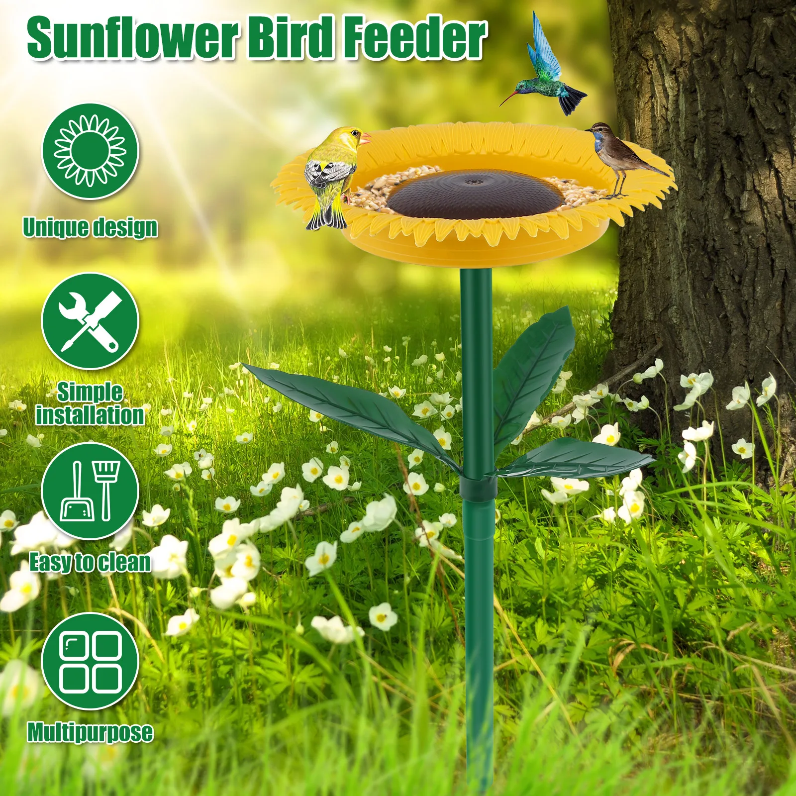 Bird Feeder Sunflower Decorative Bird Feeding Tray Wild Bird Standing Feeder Outdoor Bird Feed Feeding Tool for Courtyard Garden