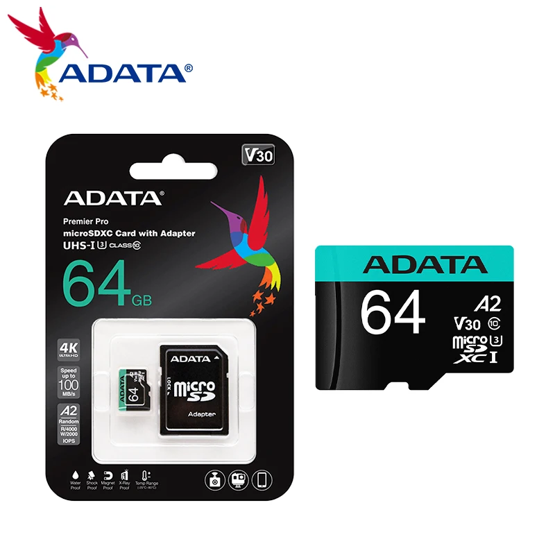 Imagem -02 - Cartão de Memória Adata com Adaptador Premier Pro Microsdxc Uhs-i Cartão 512gb 256gb 128gb 64gb Cartão Micro sd u3 V30 a2 Cartão tf para pc