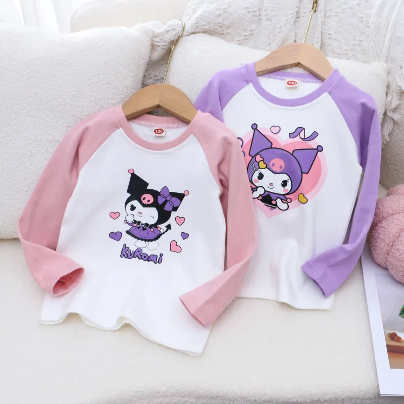 

Sanrio Kawaii Anime Kuromi Children Clothes Girl Heart Cartoon Cute Long-Sleeved Rotator Sleeve T-Shirt Babys Tops Gift for Kids