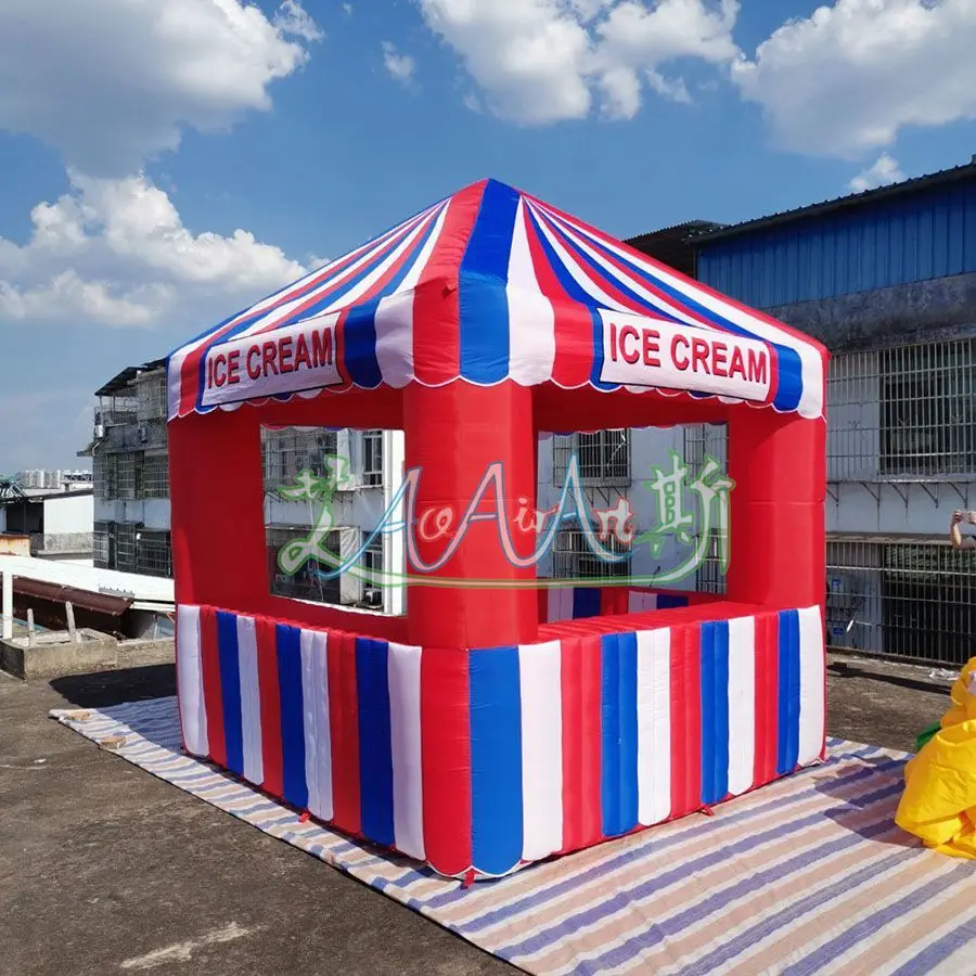 Tente Gonflable Rouge, Blanche et Bleue, Stand de Crème Glacée, Stand de Bonbons Gonflable pour Kiosque de Marchand à Vendre