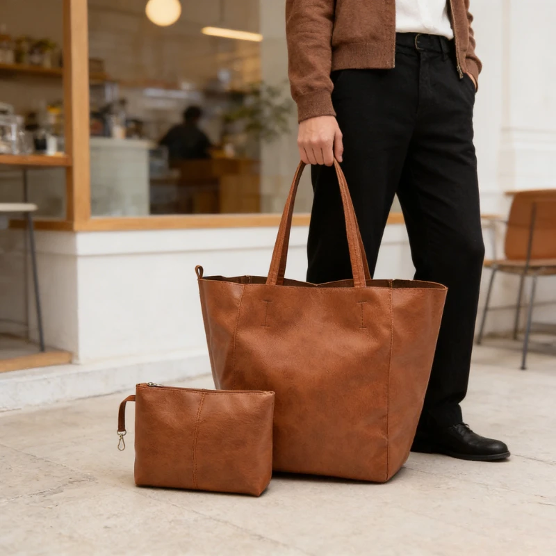 

Vintage Tote Bag for Women Large Capacity PU Leather Shoulder Bag Soft Hand Carry Purse