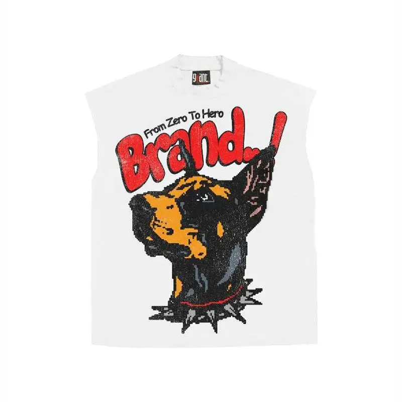 

Juspinice American Hip-hop Street Style Vest Men and Women O-neck Cartoon Printed Sleeveless Breathable Tees Loose Casual Top