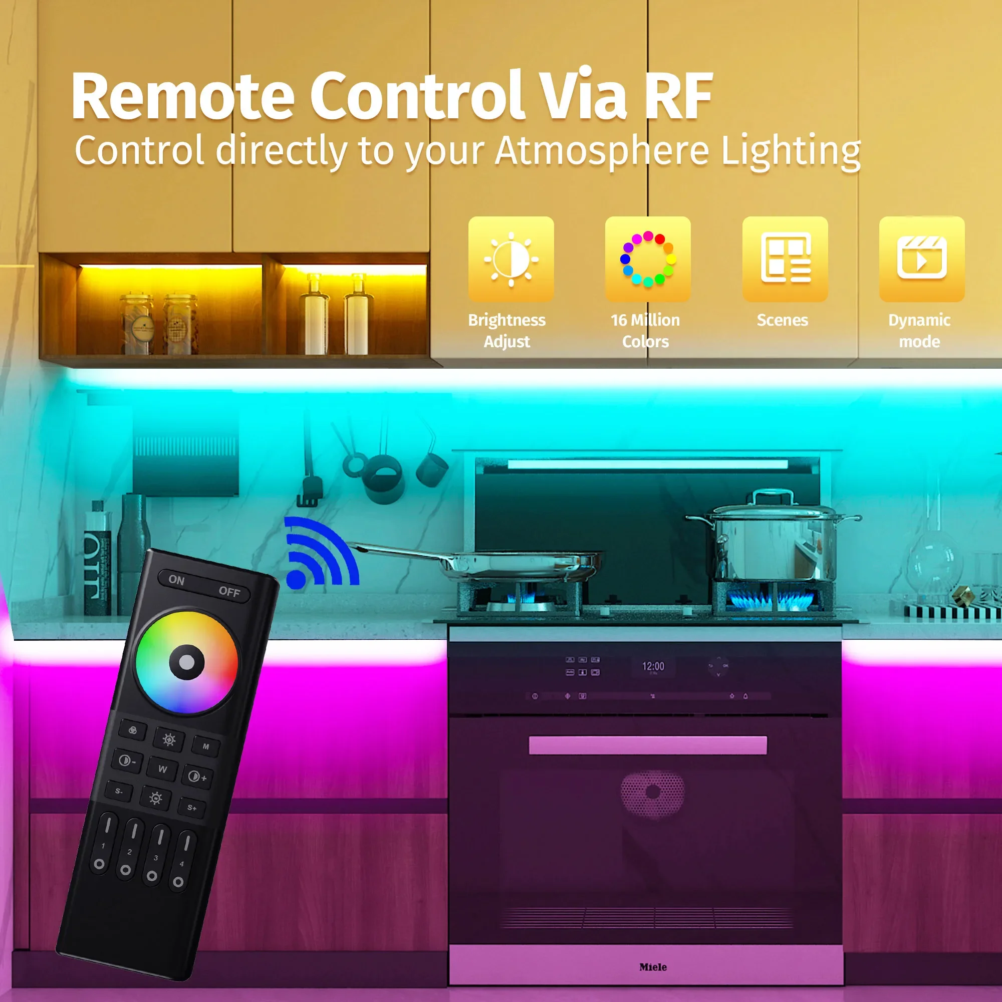 Controle remoto sem fio com COB RGB LED Lamp Controller, 4 zonas, RF 2.4G, DC 5 a 24V, RGB LED Dimming, 1% ~ 100% faixa de sinal, 30m