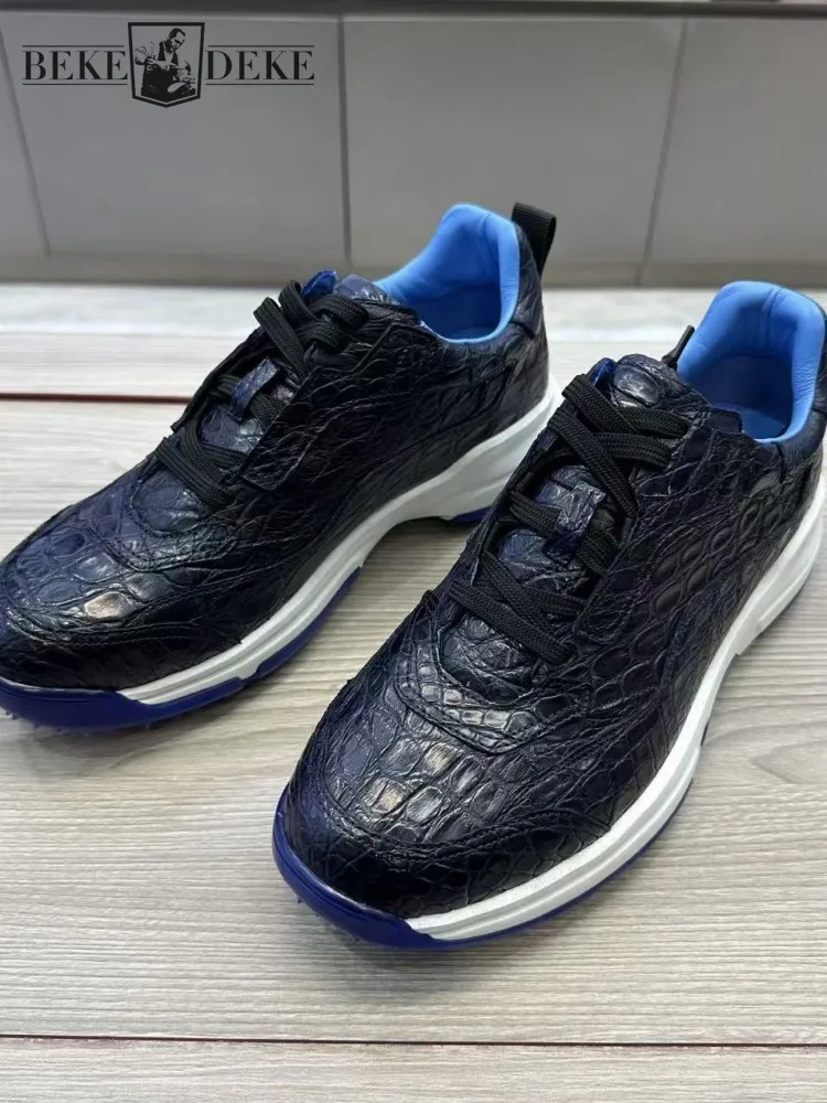 

Универсальная повседневная обувь из крокодиловой кожи, износостойкая повседневная обувь на платформе с круглым носком и шнуровкой, однотонные молодежные мужские кроссовки из натуральной кожи