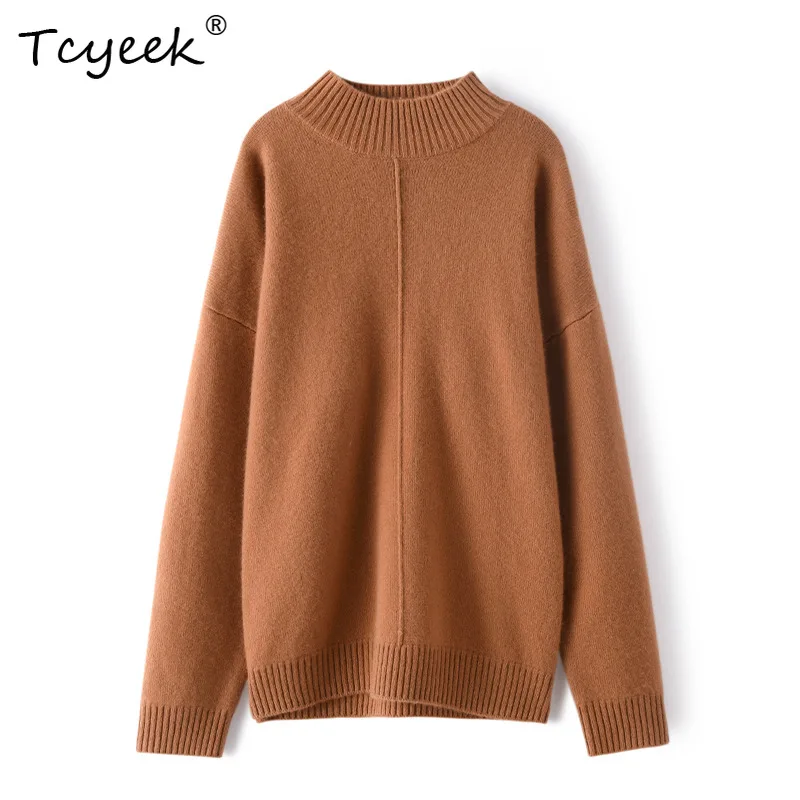 Tcyeek, 100% Cashmere Sweater, Women's High Neck Casual Fashion Knitted Sweater, 2024 Autumn And Winter New Top T48911KE