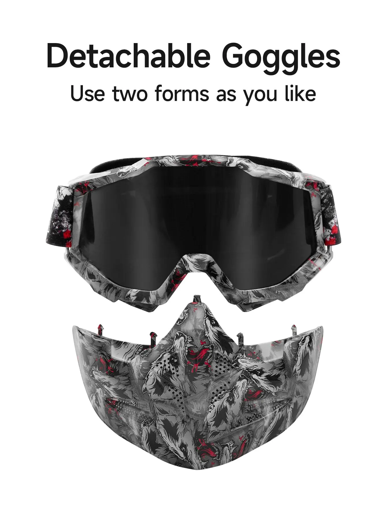 A Pair Of Dual-Use Detachable Motorcycle Glasses Mask Windproof Sand Cool Printed Wolf Dough Cool Motorcycle Riding Windproof Ma