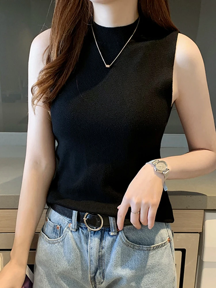 AOSSVIAO 2024 Summer Versatile Knit Sleeveless Tops Women Basic Solid Tank Tops Casual O-neck Slim Thin Tees Female Tops Vest