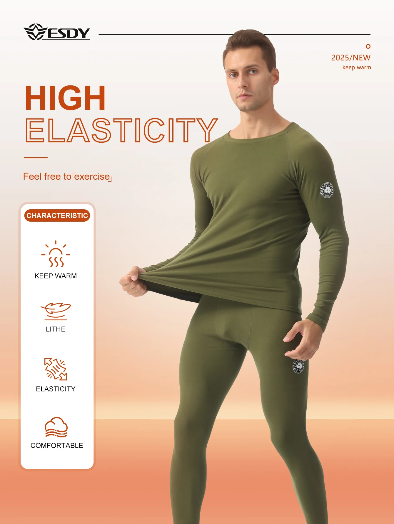 1 Set of Men's Thermal Underwear, Winter Fleece Thermal Underwear Set, Solid Color Slightly Elastic Sports Thermal Underwear Pants, Winter Outdoor Sports Base Layer for Polar Hiking, Mountaineering, Skiing, Fishing, Thermal Suit