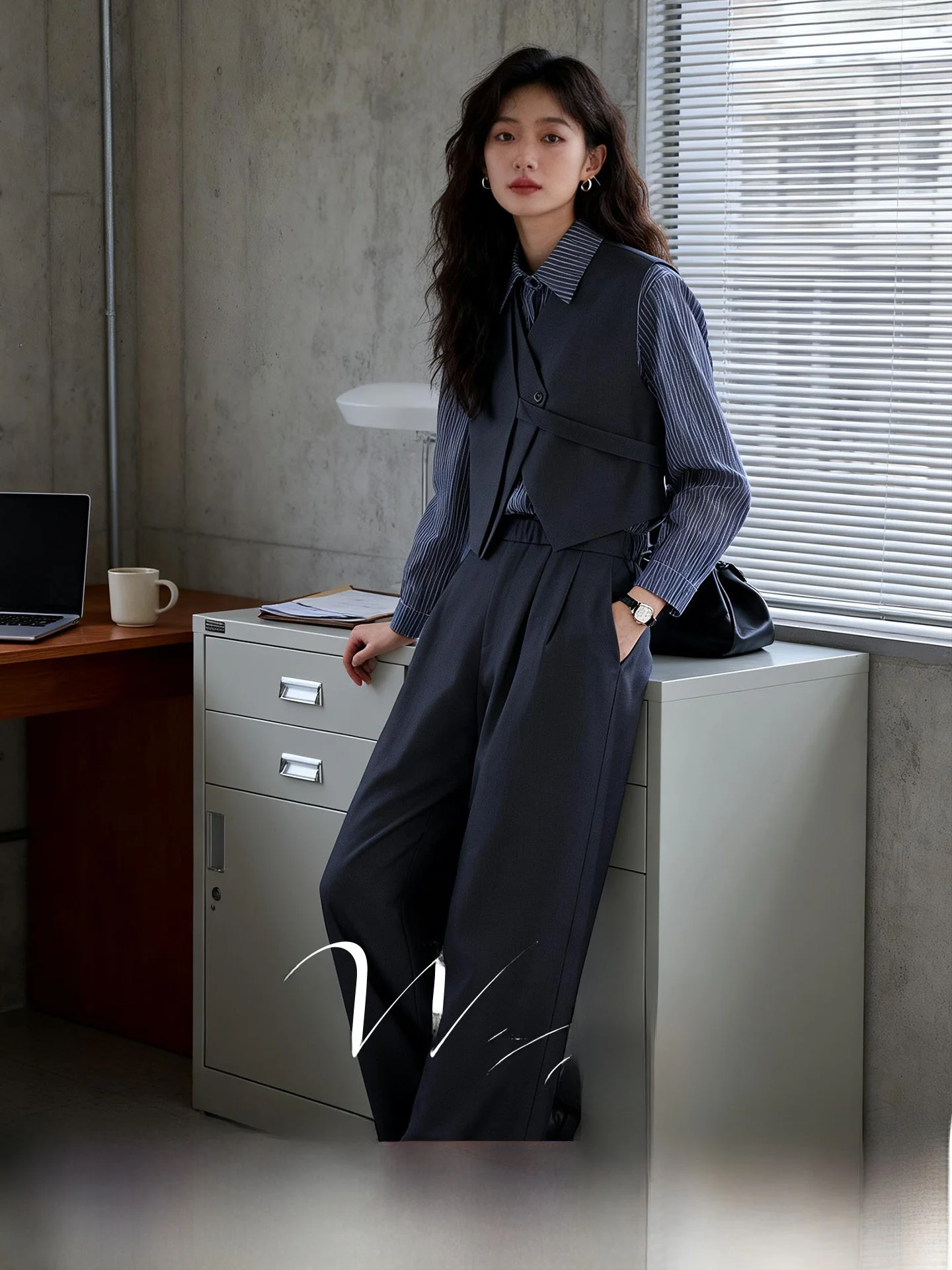 

Casual Korean Style Three-Piece Suit Set plus Size Women's Fashion Spring Polyester Fiber Pure Color Wide Leg Pants Vest