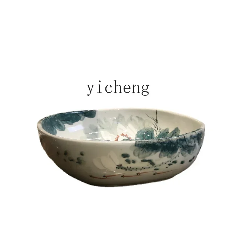 Vintage Lotus Art Table Basin Jingdezhen Ceramic Washbasin Chinese Style