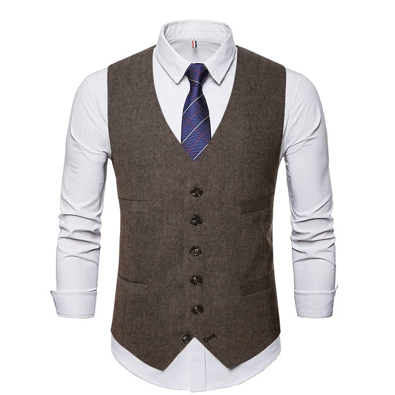 Men Vest Waistcoat Blended Single-breasted Cotton Slim Men Suit Business Dress Vest Slim Fit Formal Sleeveless Jacket Casual