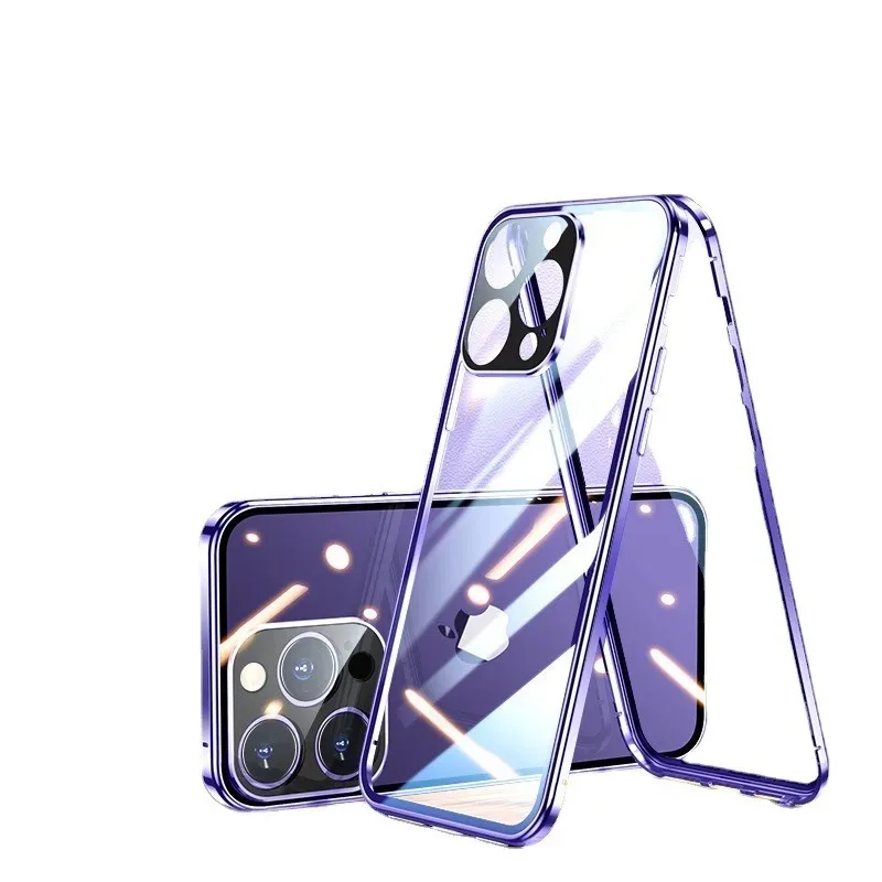 

Suitable for i Phone phone case double sided glass magnetic absorption metal edge frame protective shell 17Pro 16Pro 15Pro