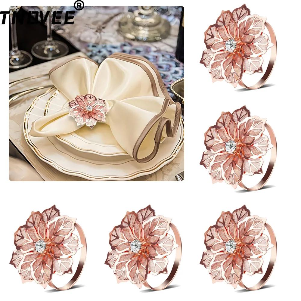 

20PCS Metal Mesh Floral Napkin Rings, Rose Gold Silver Table Decor, Bulk Christmas Wedding & Restaurant Dining Accessories