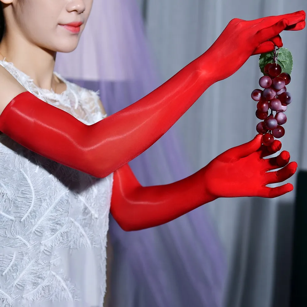 

Transparent Long Gloves Women Cosplay Smooth Oil Glossy Long Glove Mittens Party Club Unisex Sissy Sexy See Through Gloves A50