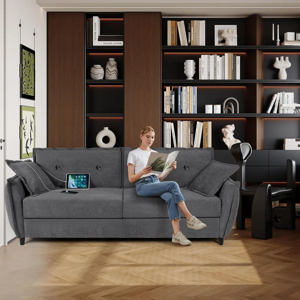 Graues 85 Deep Seat 3-Personen-Sofa mit USB-Anschlüssen, getufteter Komfort für kleine Wohnzimmer, Cloud Soft Love Seat Couch
