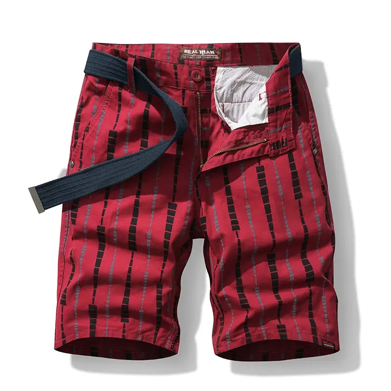 Mens Vertical Stripe Cotton Cargo Shorts Multi‑Pocket Knee‑Length Casual Summer Shorts for Men