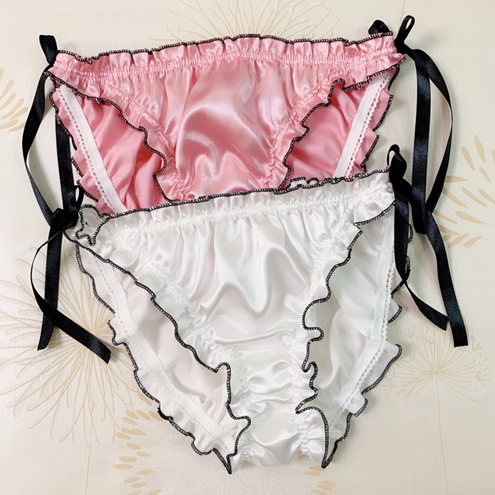 High-End Sexy Satin Lace Underwear Women Bownot Briefs Ladies Low-waisted Thin Breathable Panties Solid Soft Female Lingerie