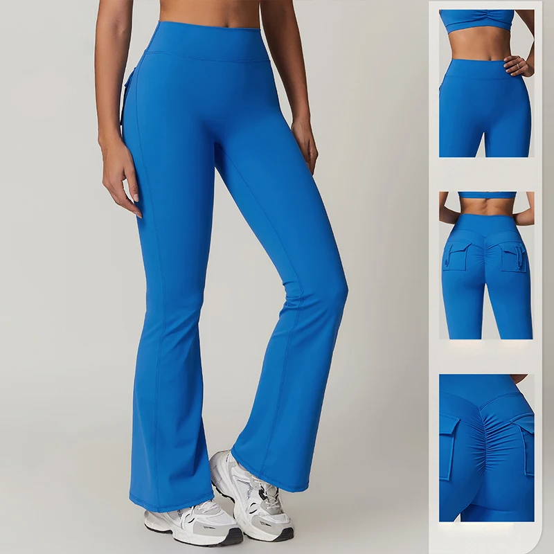 Hearuisavy pantaloni da Yoga con tasca larga Casual pantaloni svasati a vita alta Sexy pantaloni sportivi da Fitness da donna pantaloni da ballo