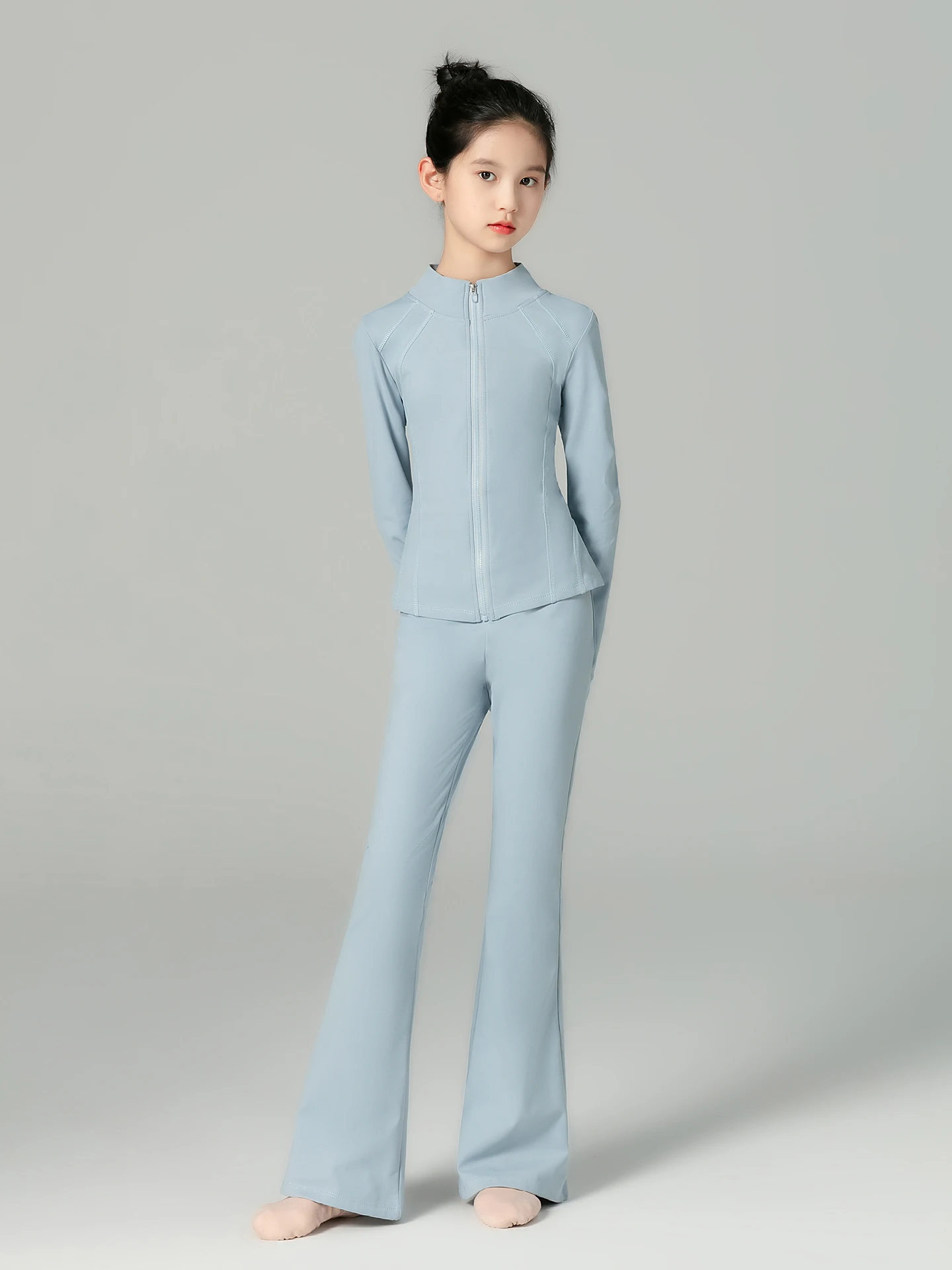 children's-dance-outfit-long-sleeve-stand-collar-top-flared-pants-training-ballet-practice-suit-moisture-wicking-hand-wash